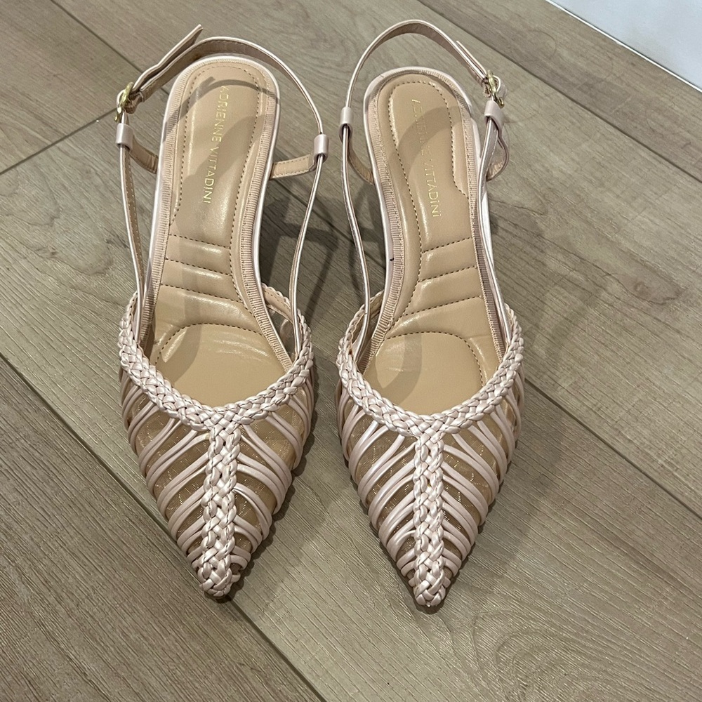 Adrienne Vittadini Low Kitten Slingback Woven Pump/Shoe Light Metallic Soft Pink